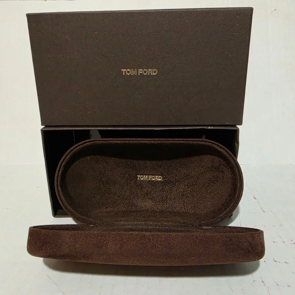 Tom Ford Brown Velvet Sunglass Case and Textured Outer Box Set Logo Gold Tone